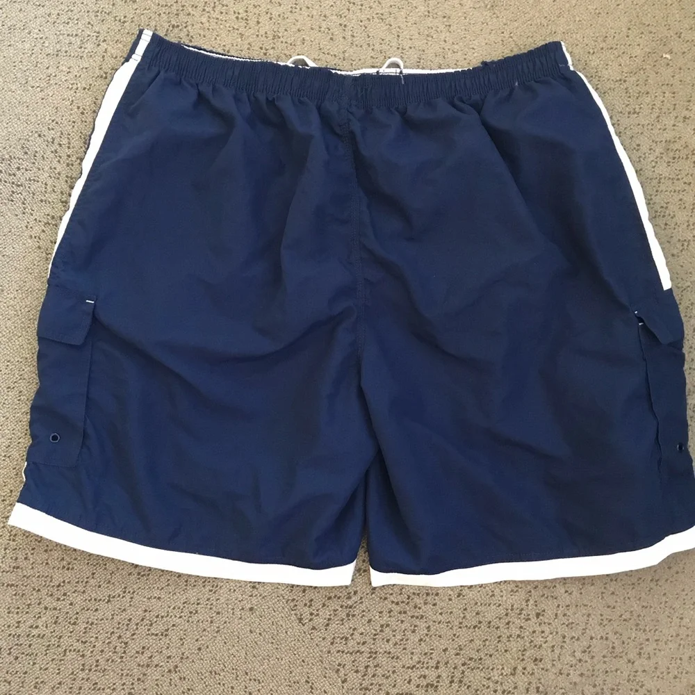 Navy Blue Men's Swim Trunks with White Trim Burnside